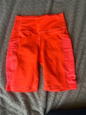 Fabletics Neon Orange & Coral High-Rise Bike Shorts